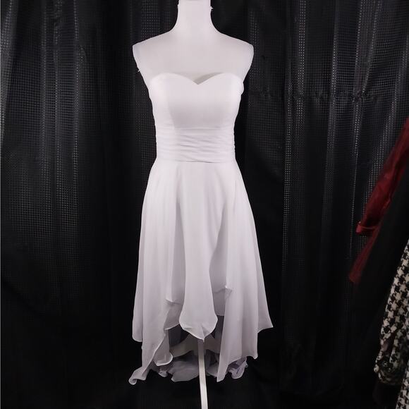 NWT! STUNNING PURE WHITE CHIFFON STRAPLESS GOWN! WEDDING, PROM! SZ XS - Picture 2 of 13